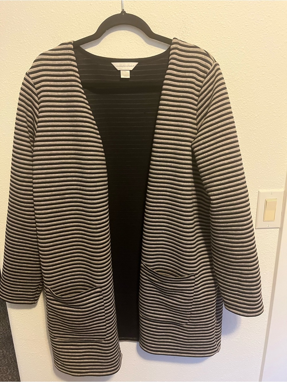 Christopher & Banks Black and Cream Striped Open Cardigan
